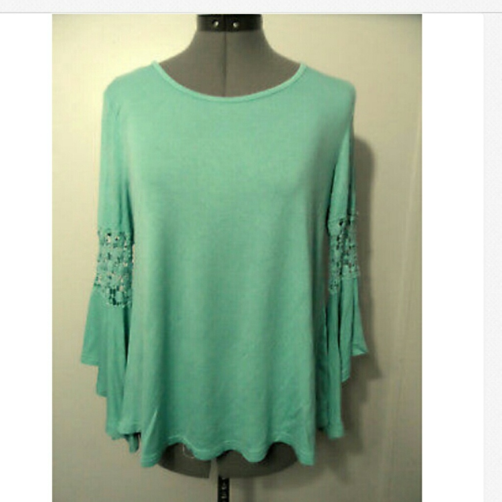 ROOMMATES Bell sleeve T-shirt Top S Turquoise LS